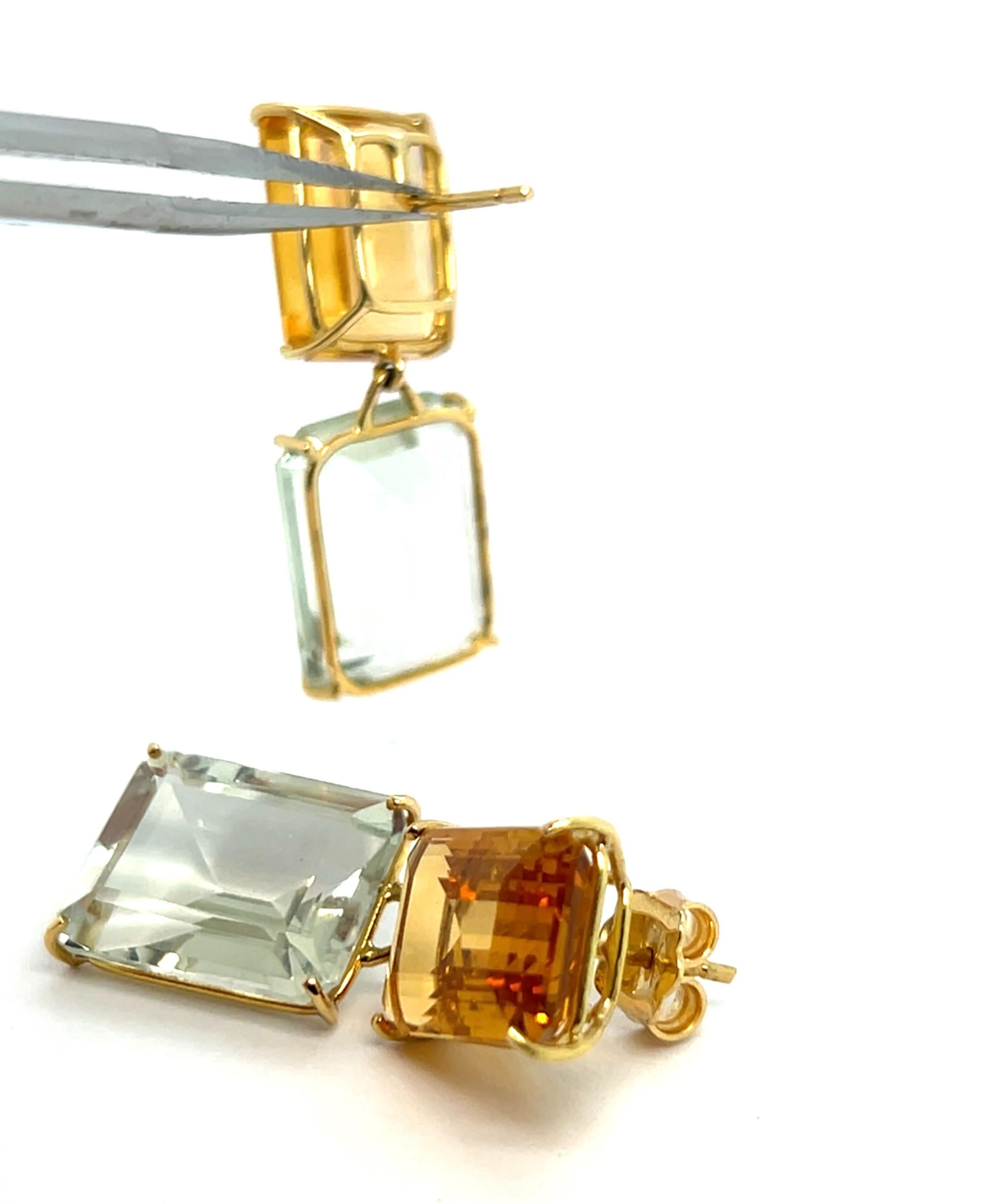 Women's Earring Citrine Quartz Yellow Gold 18 Carat For Sale