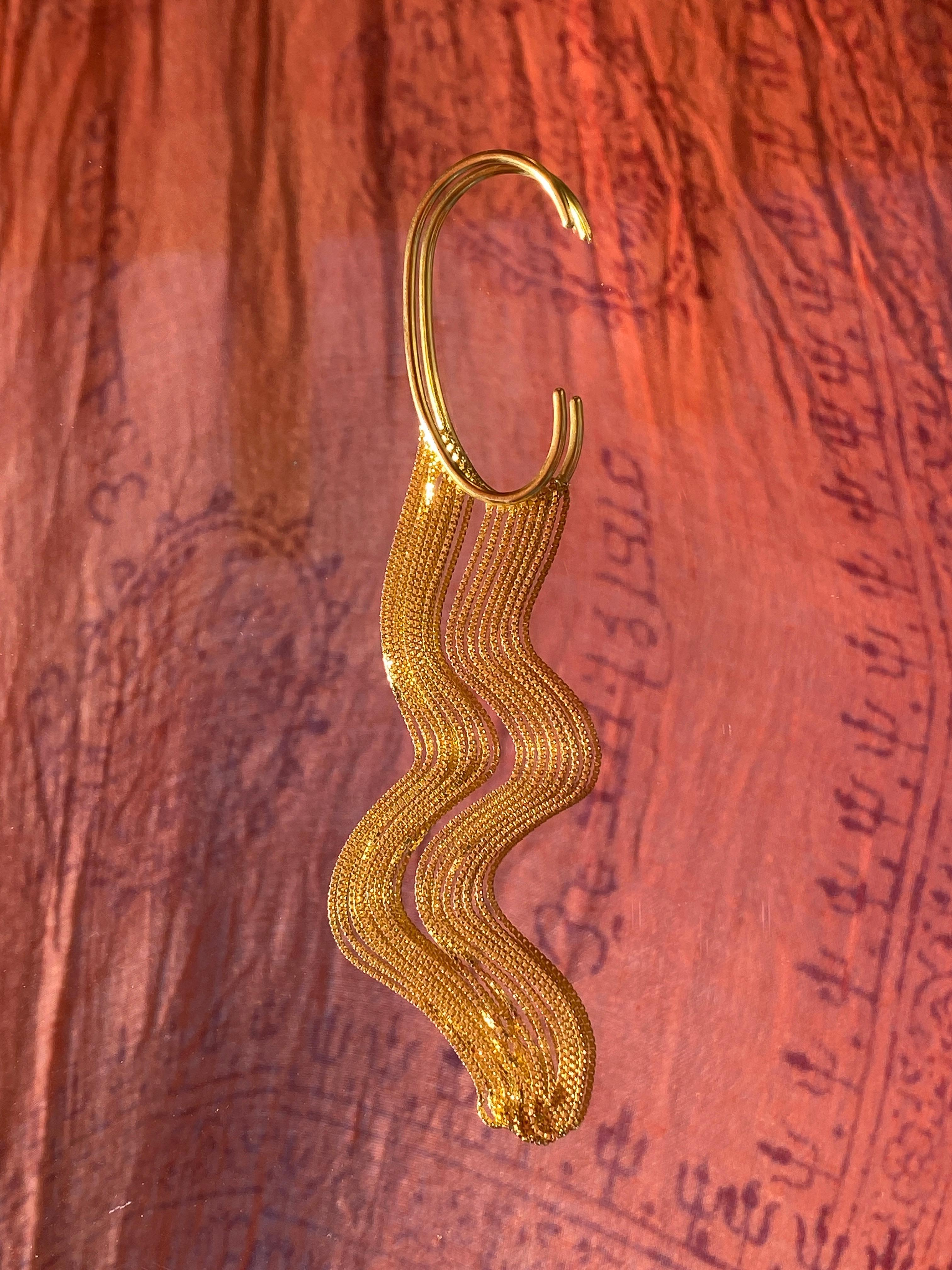 Earring Ear Cuff Long Box Chain 18 Karat Silver Gold Plated Motion Greek Jewelry For Sale 2