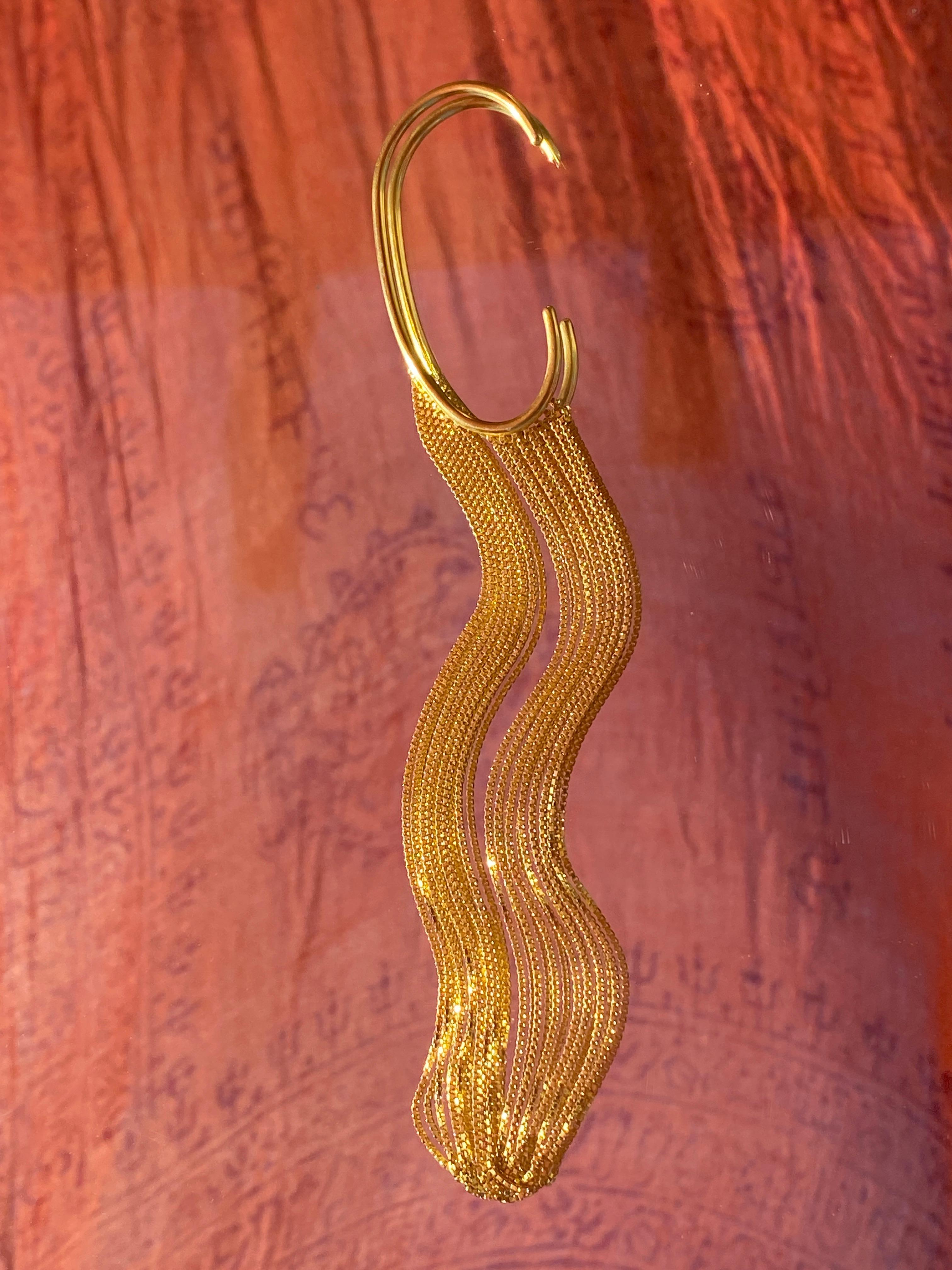 Earring Ear Cuff Long Box Chain 18 Karat Silver Gold Plated Motion Greek Jewelry For Sale 4