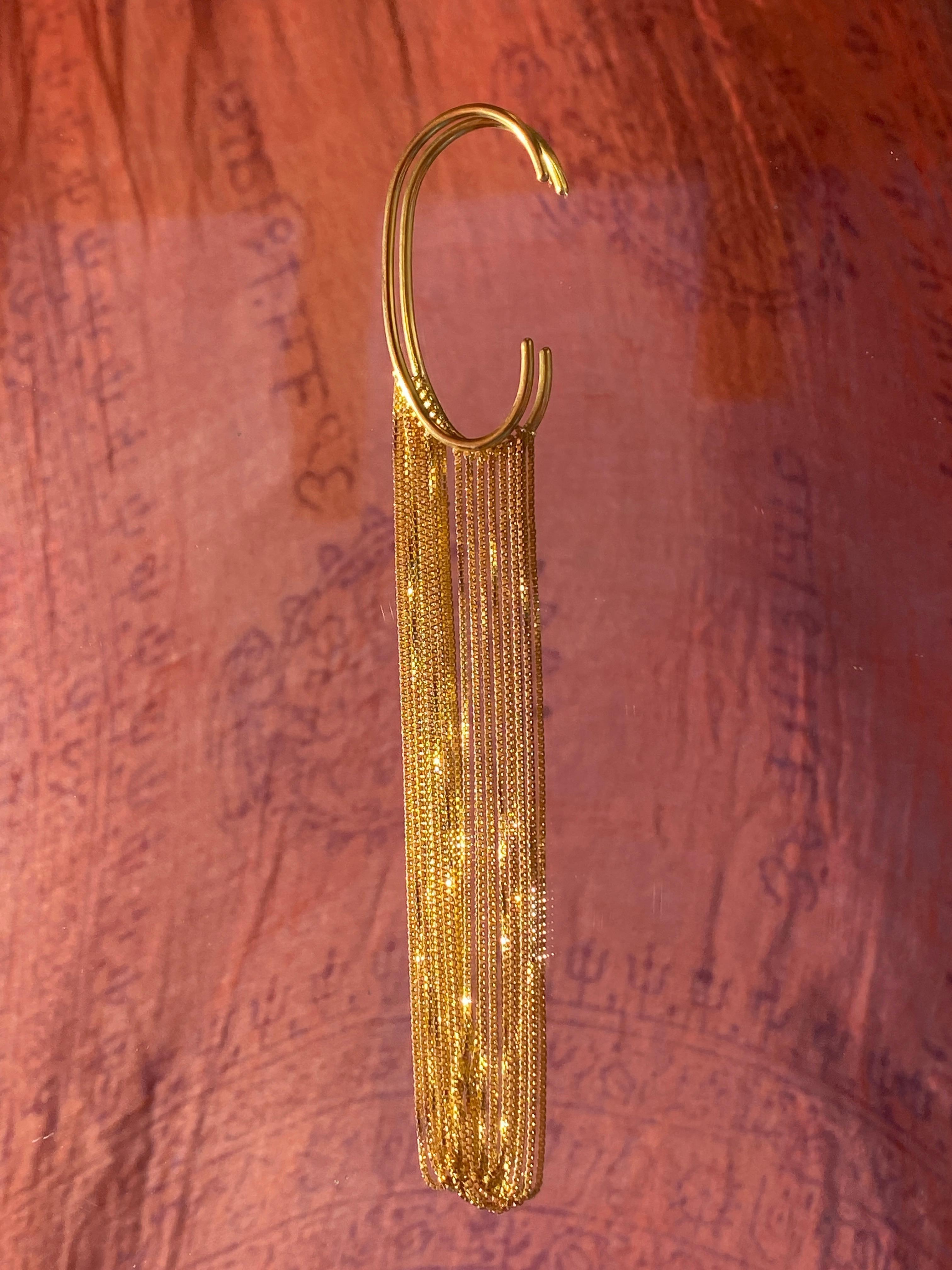 Women's Earring Ear Cuff Long Box Chain 18 Karat Silver Gold Plated Motion Greek Jewelry For Sale