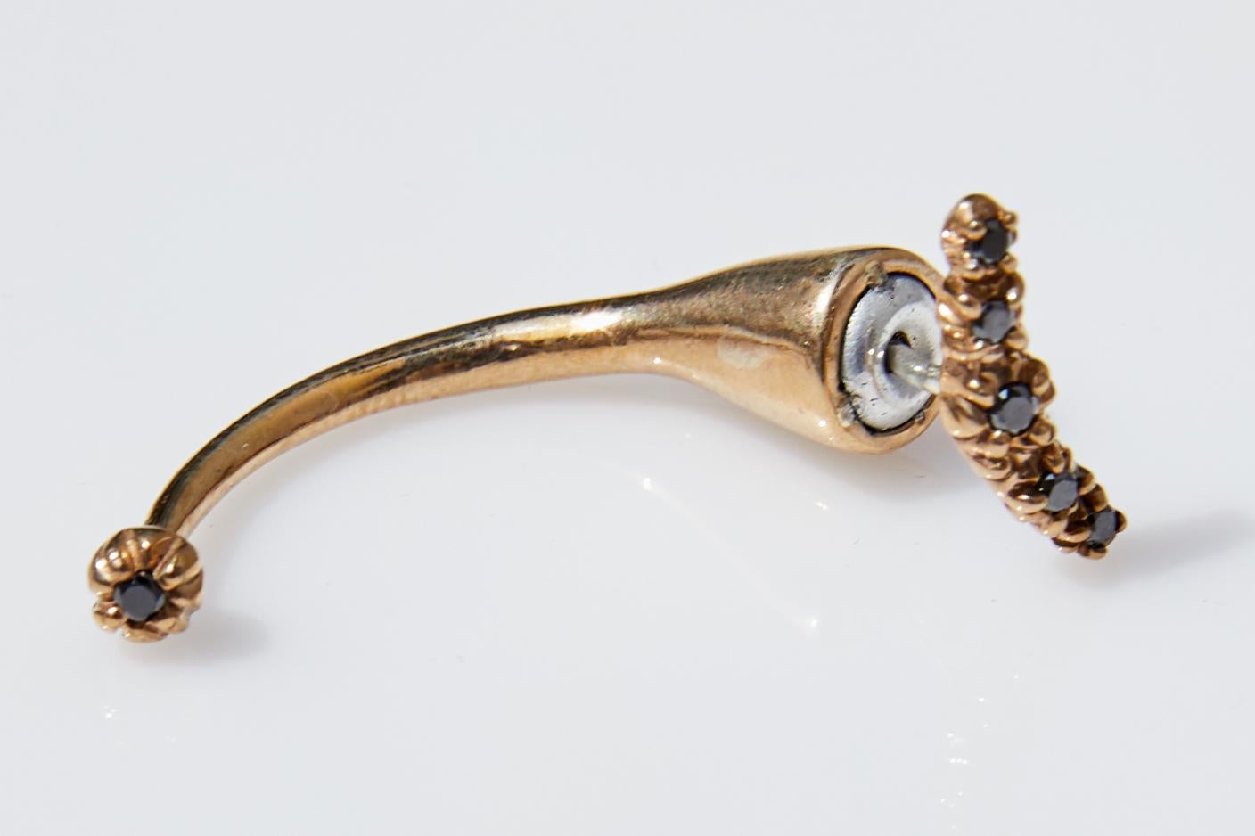Contemporary Earring Piercing Gold Black Diamond Single Earring J Dauphin For Sale