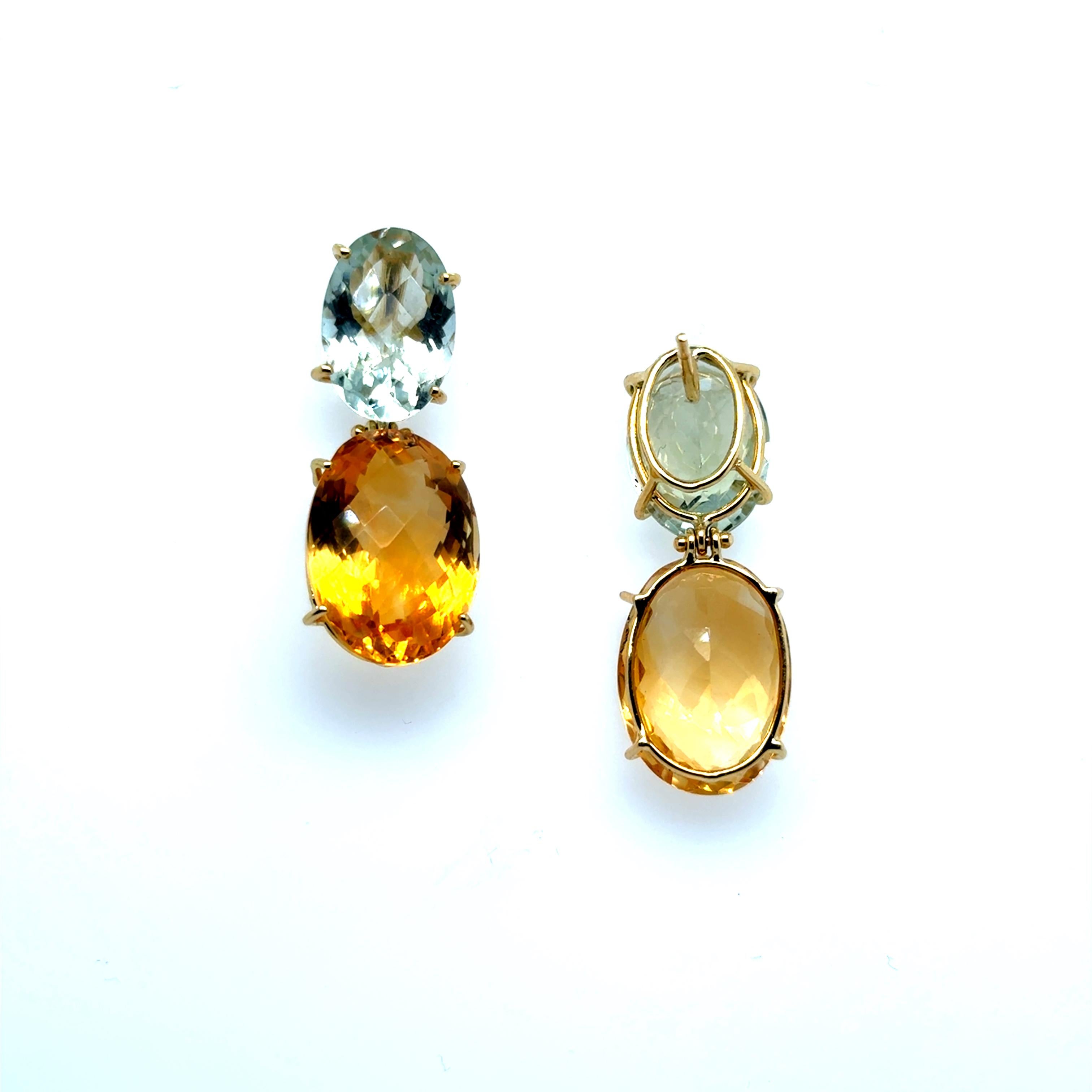 Art Deco Earring Prasolit Citrine Yellow Gold 18 Carat For Sale
