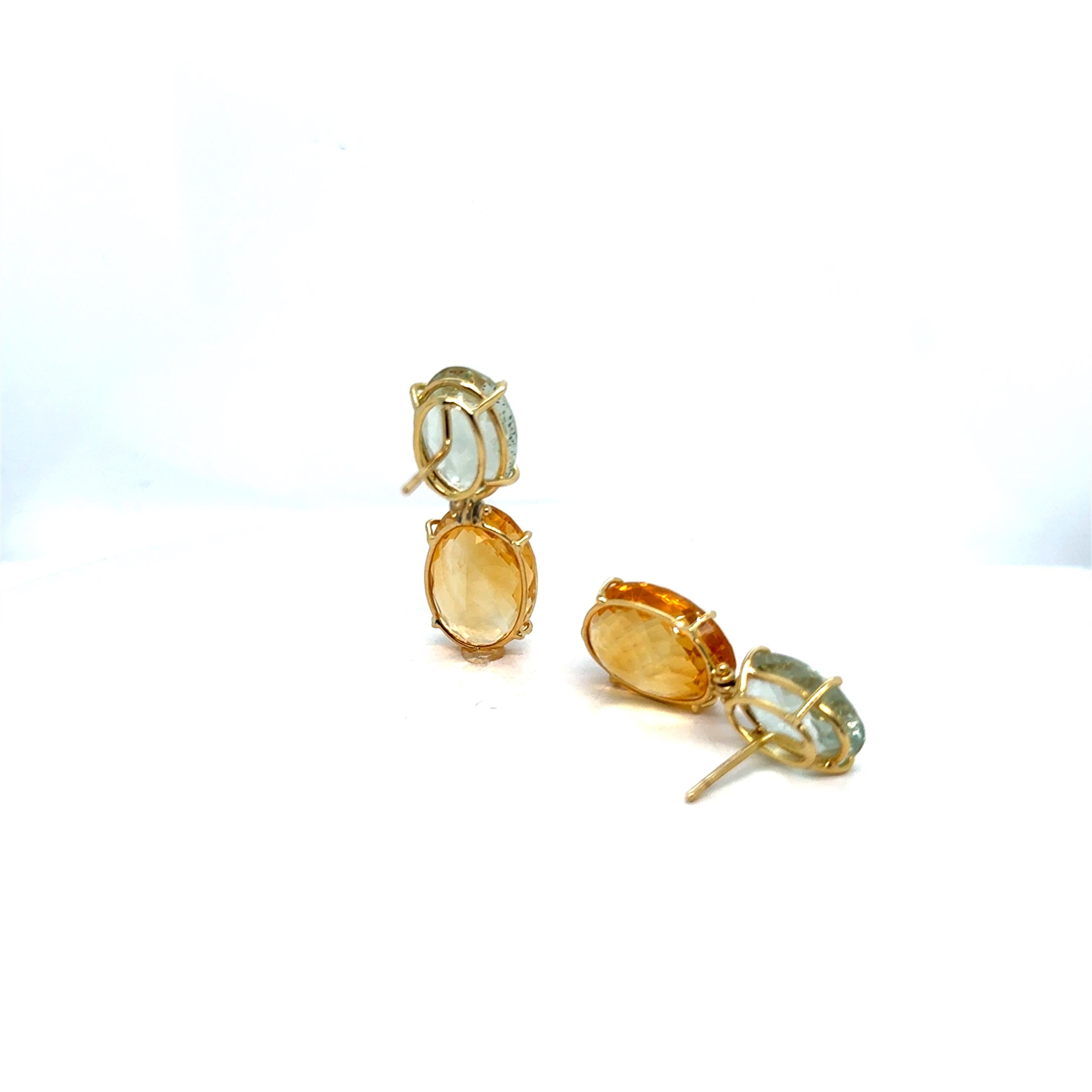 Oval Cut Earring Prasolit Citrine Yellow Gold 18 Carat For Sale