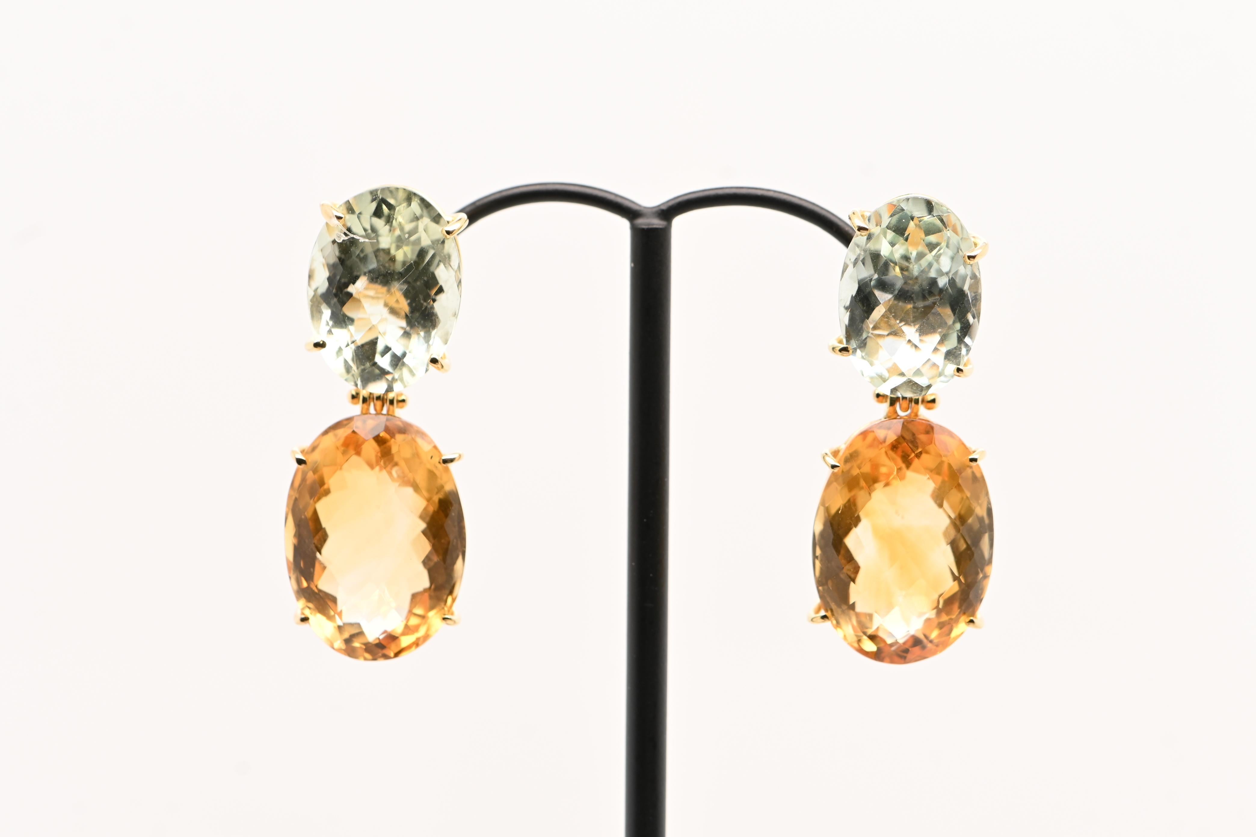 Women's Earring Prasolit Citrine Yellow Gold 18 Carat For Sale
