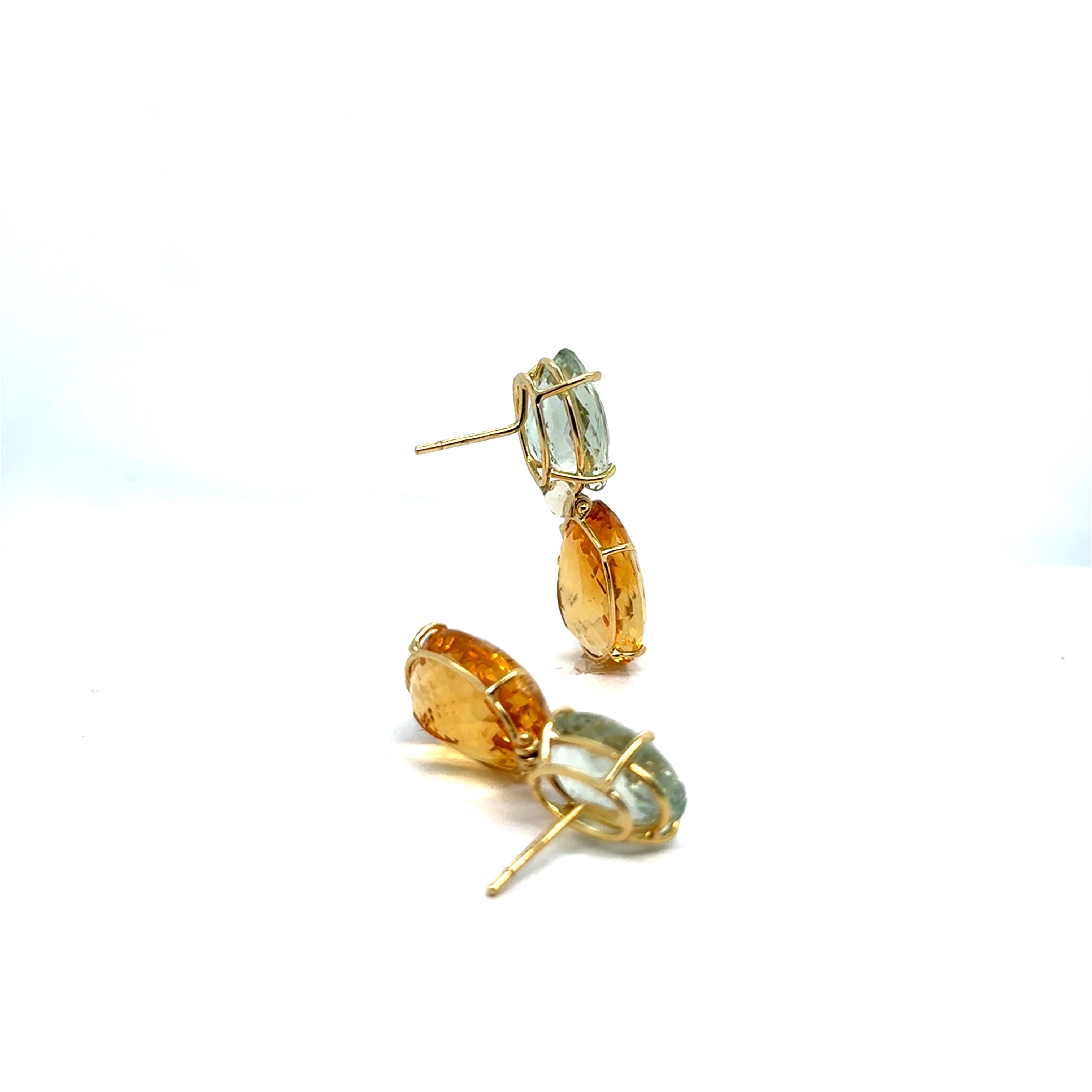 Earring Prasolit Citrine Yellow Gold 18 Carat In New Condition For Sale In Vannes, FR