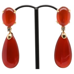 Earring Red Agathe Diamonds 0, 14 Yellow Gold 18 Carats