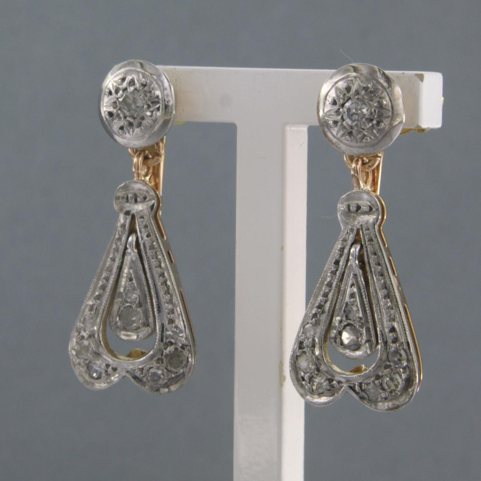 Single Cut Earring set with diamonds 18k bicolour gold For Sale
