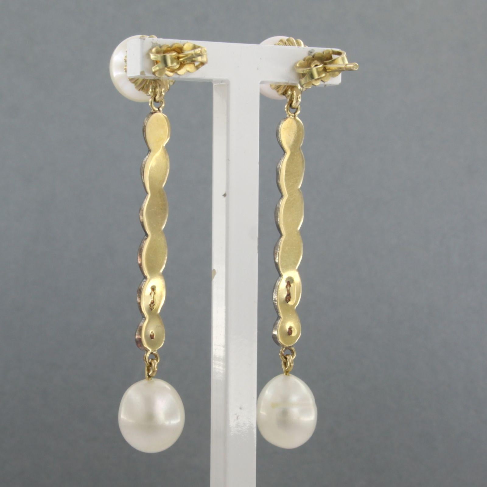 Earring set with pearl and diamonds 14k yellow gold and silver In Good Condition For Sale In The Hague, ZH