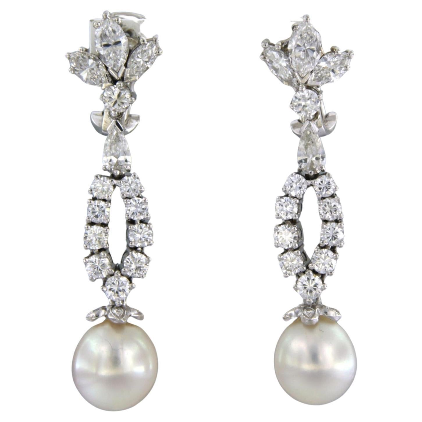Earring set with pearl and diamonds 18k white gold