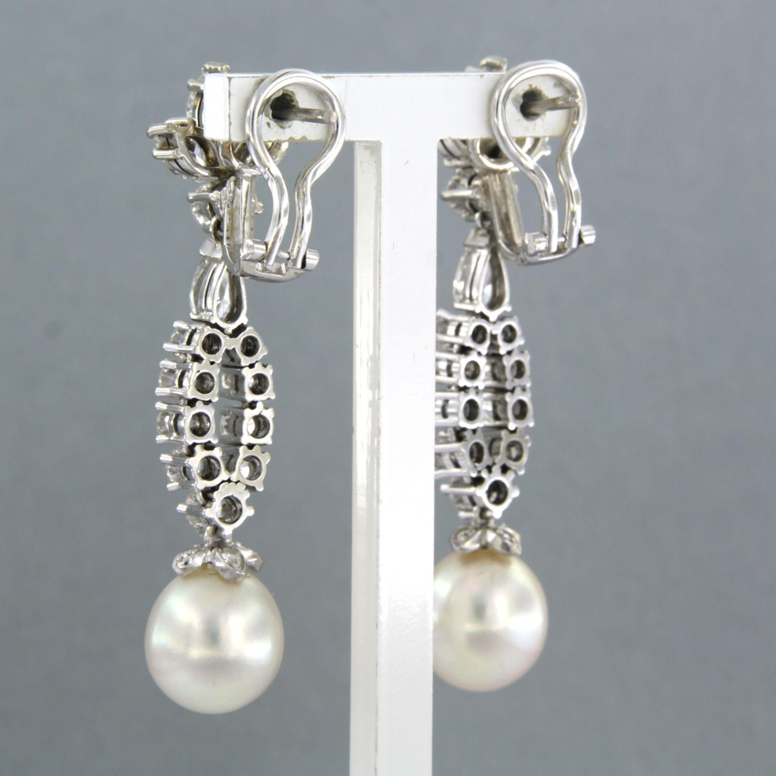 Women's Earring set with pearl and diamonds up to 4.00ct 18k white gold For Sale