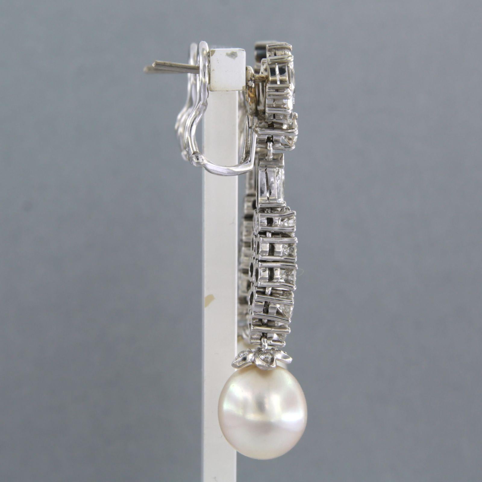 Earring set with pearl and diamonds up to 4.00ct 18k white gold For Sale 1