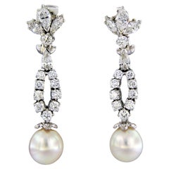 Boucle d'oreille sertie d'une perle et de diamants jusqu'à 4.00ct Or blanc 18k