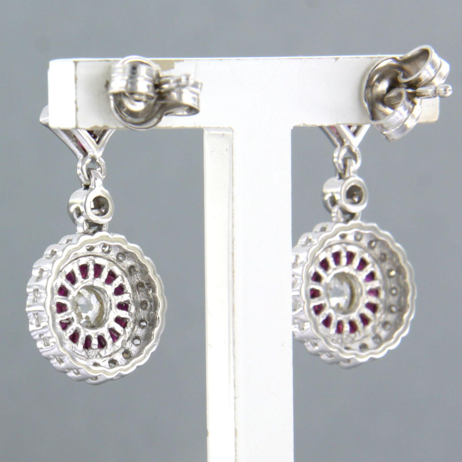 Earring set with ruby and diamonds 14k white gold In New Condition In The Hague, ZH