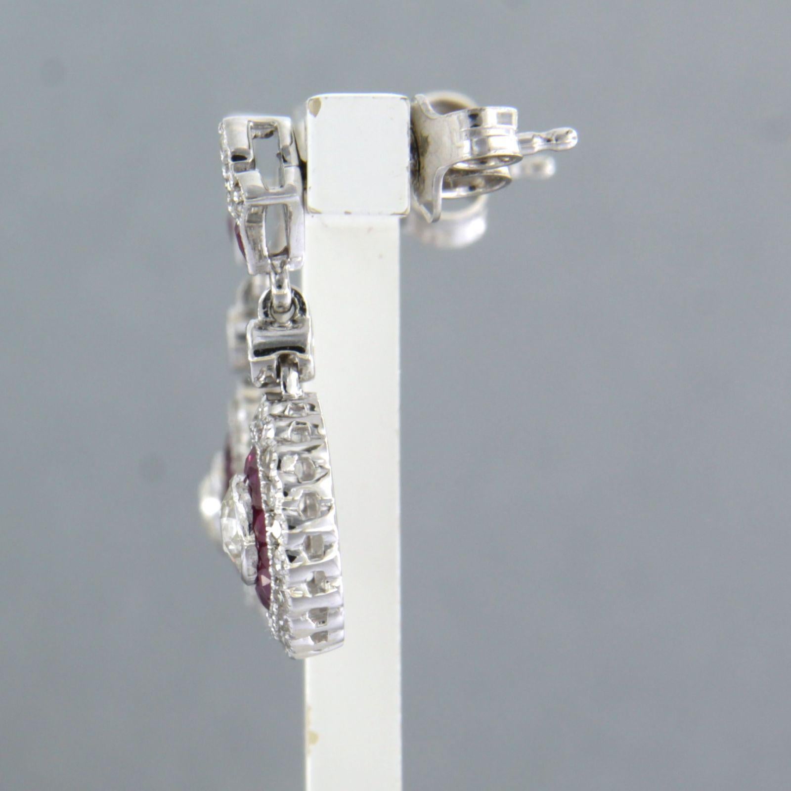 Women's Earring set with ruby and diamonds 14k white gold