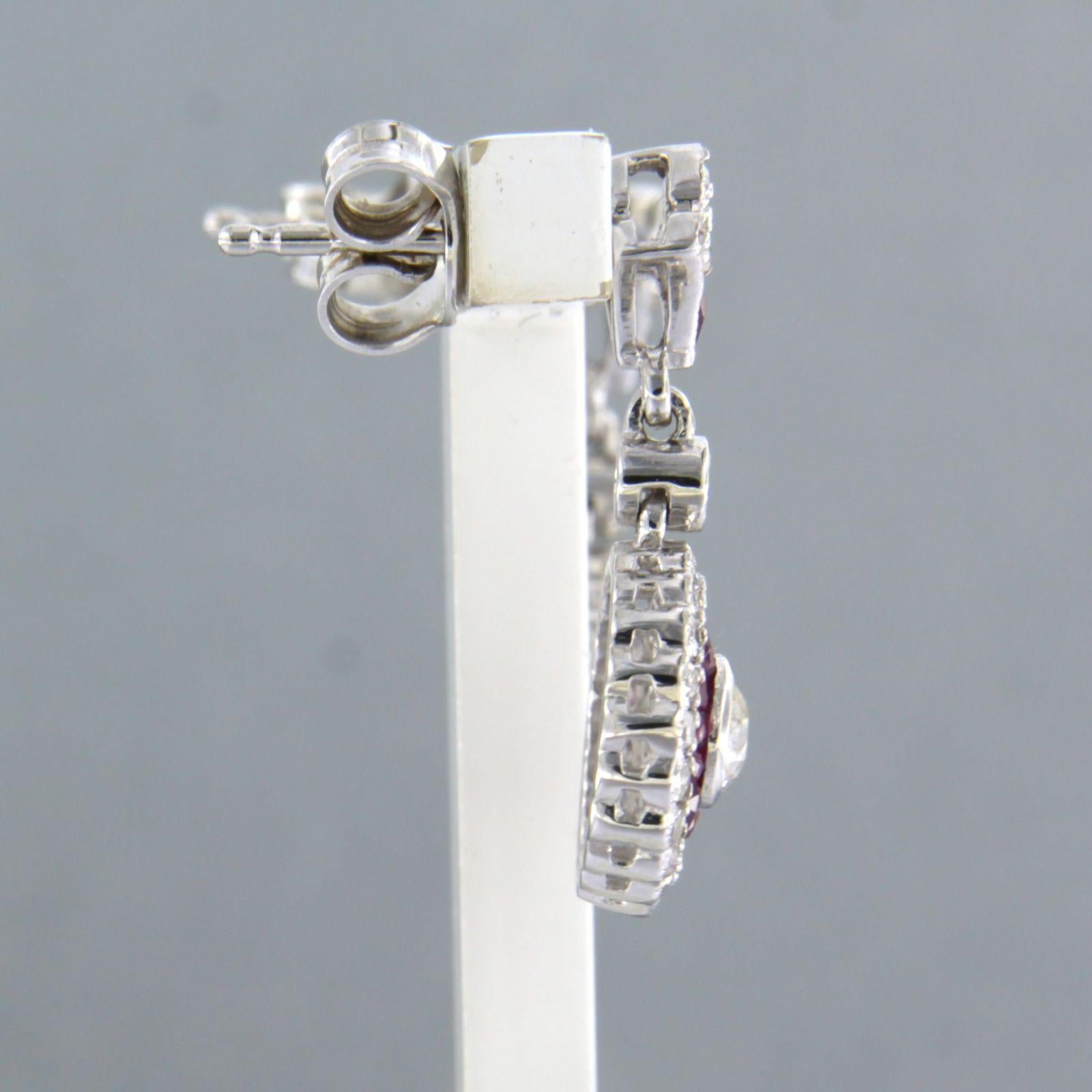 Earring set with ruby and diamonds 14k white gold 1