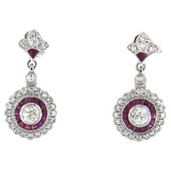 Earring set with ruby and diamonds 14k white gold