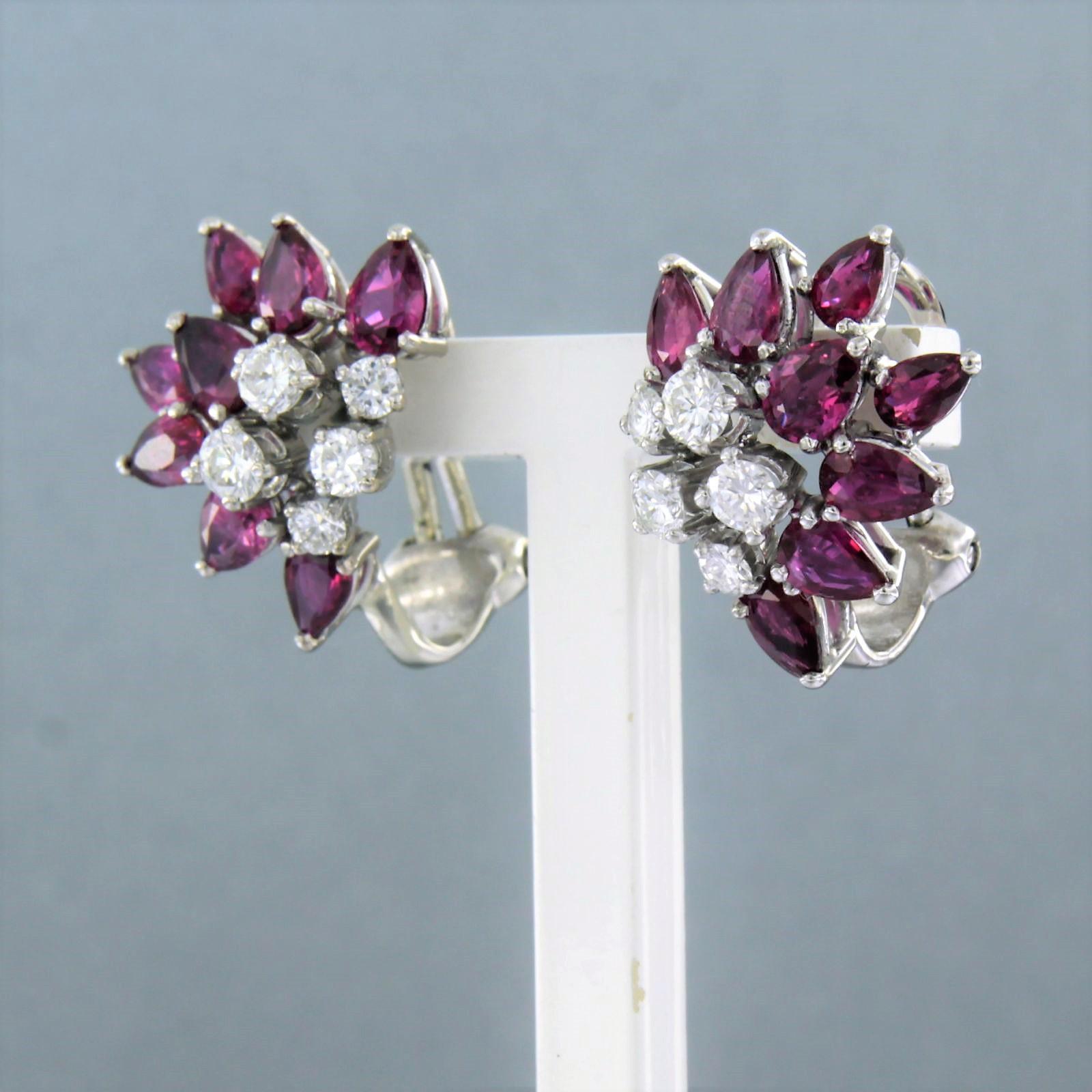 Modern Earring set with ruby and diamonds 18k white gold For Sale
