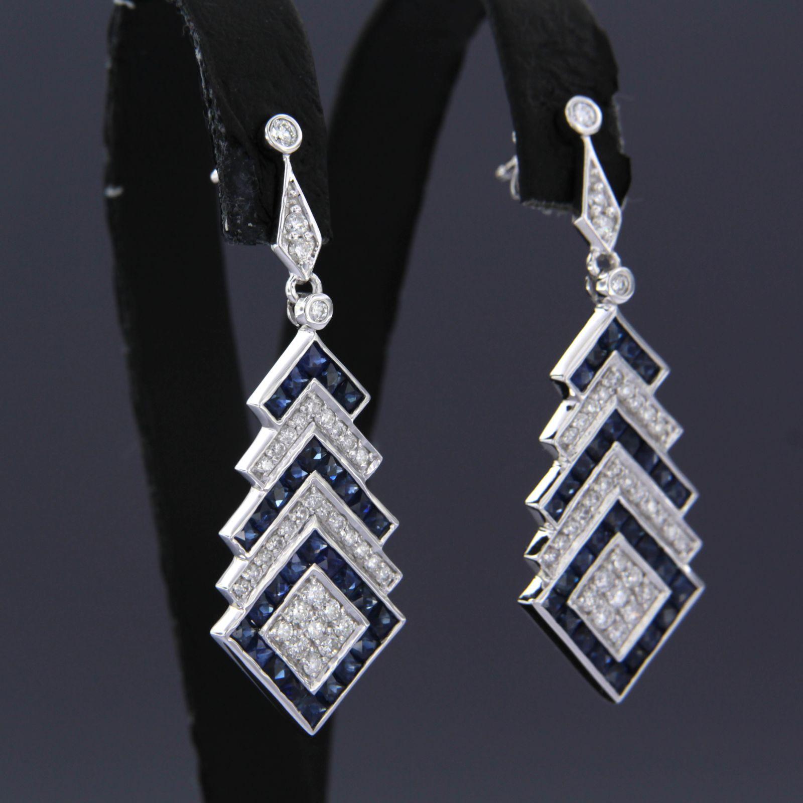 Women's Earring set with Sapphire and Diamonds 14k white gold For Sale