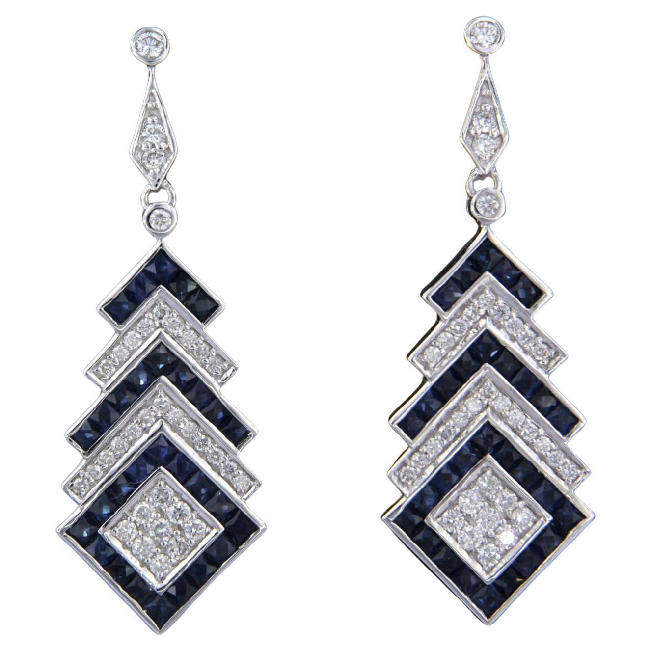 Earring set with Sapphire and Diamonds 14k white gold For Sale