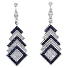 Earring set with Sapphire and Diamonds 14k white gold