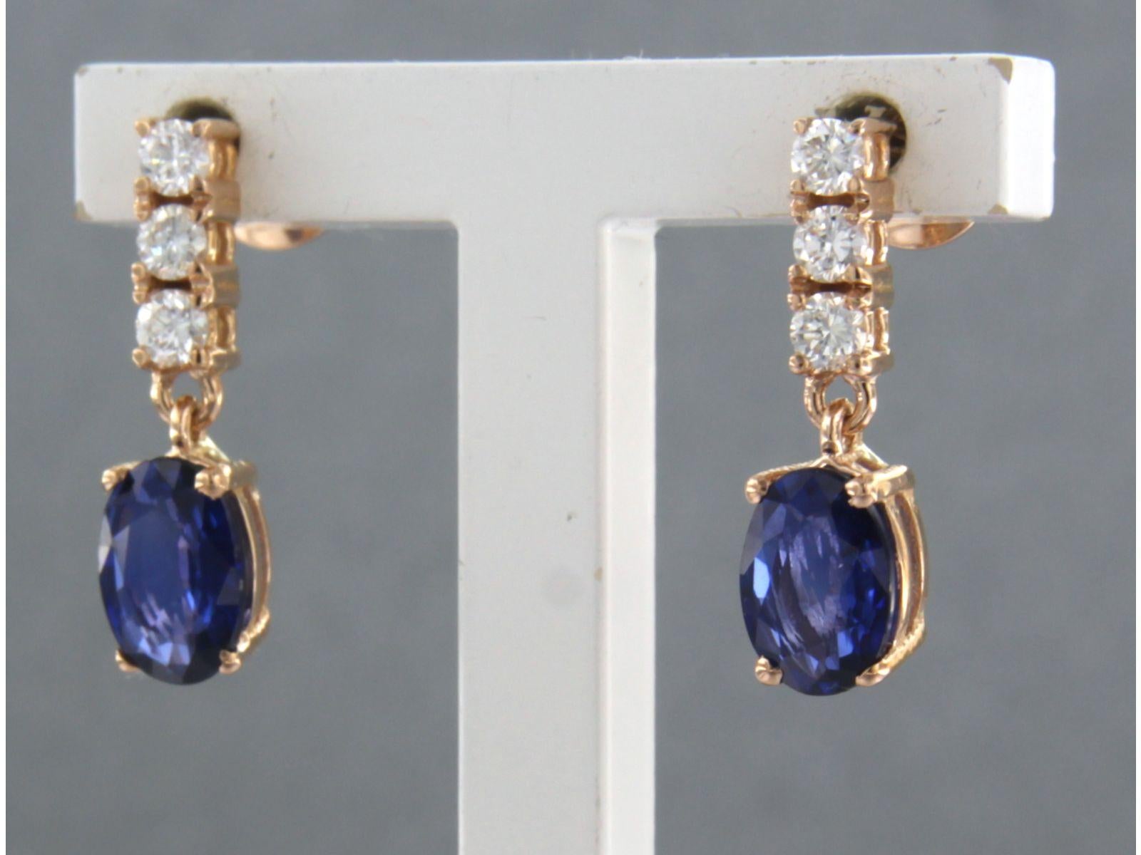 Brilliant Cut Earring set with sapphire and diamonds 18k pink gold For Sale