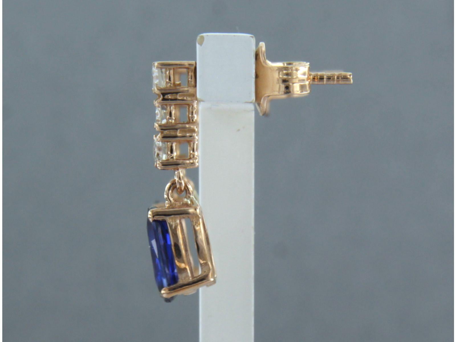 Earring set with sapphire and diamonds 18k pink gold In New Condition For Sale In The Hague, ZH