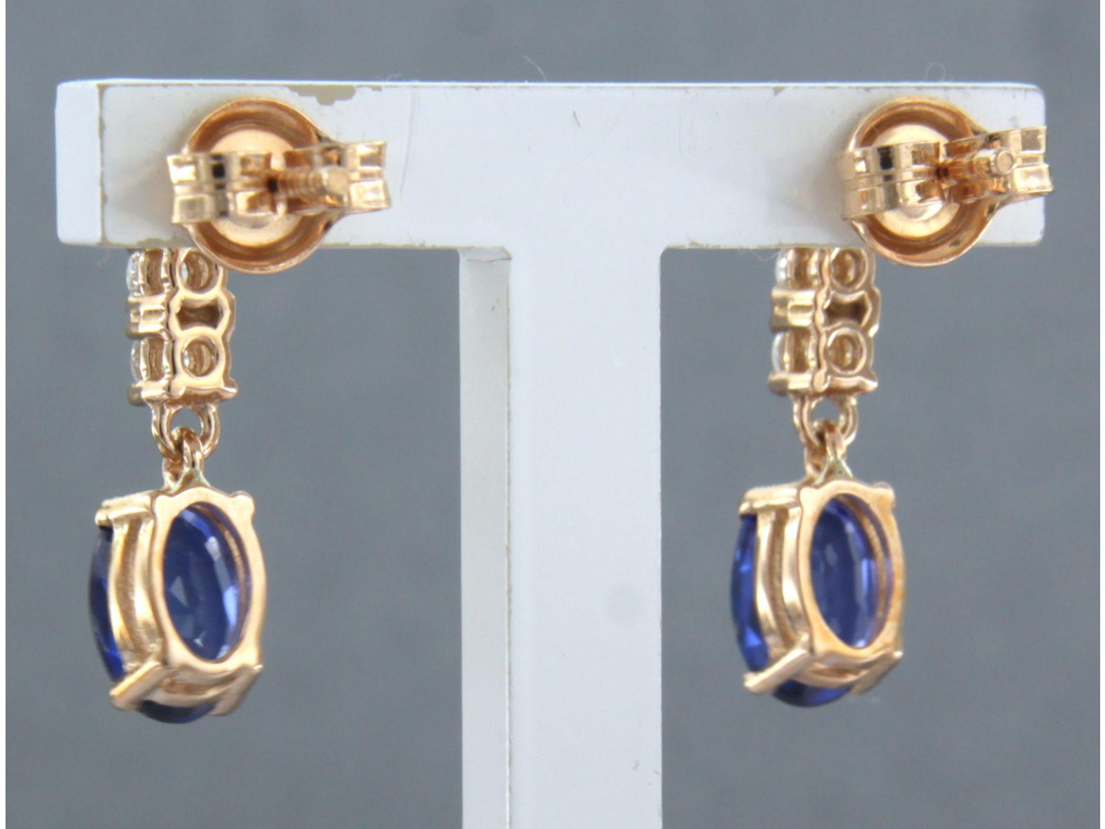 Women's Earring set with sapphire and diamonds 18k pink gold For Sale