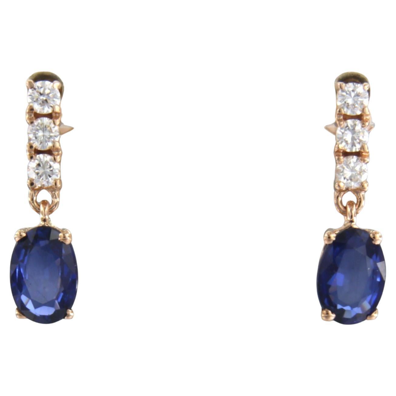 Earring set with sapphire and diamonds 18k pink gold For Sale