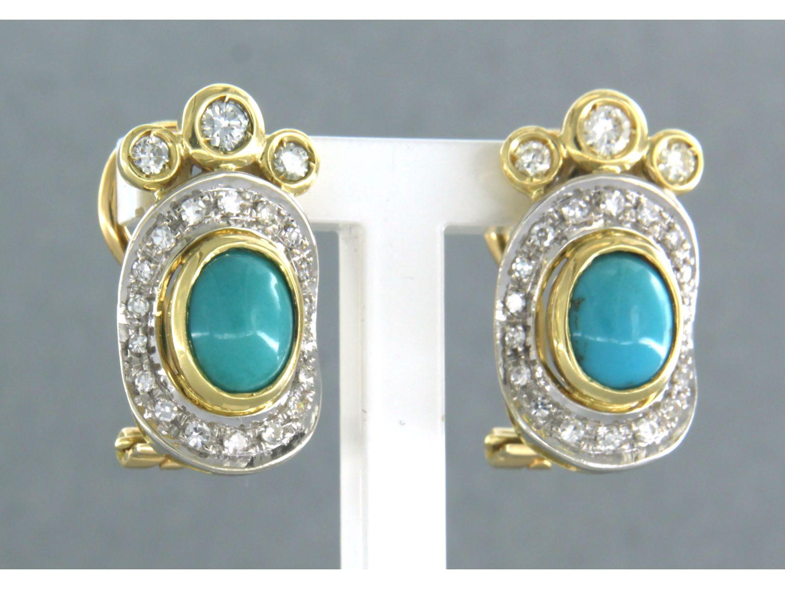 Modern Earring set with turquoise and diamonds 18k bicolour gold For Sale