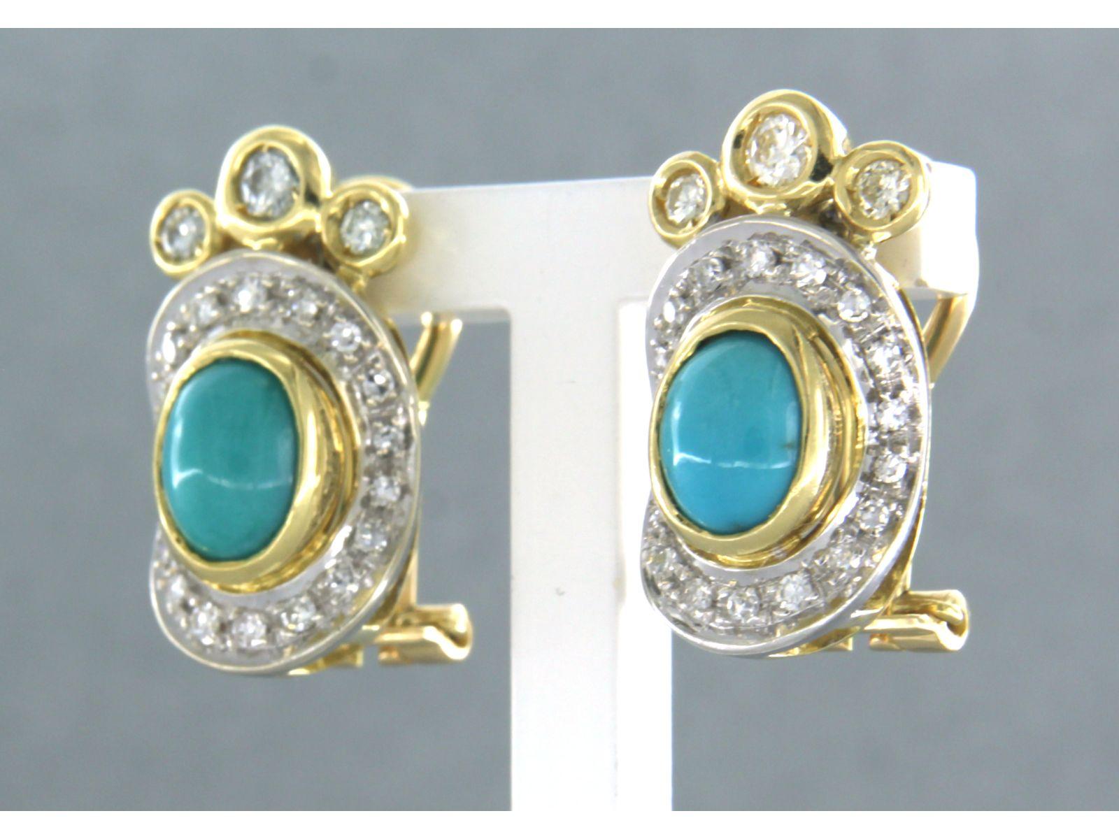 Brilliant Cut Earring set with turquoise and diamonds 18k bicolour gold For Sale