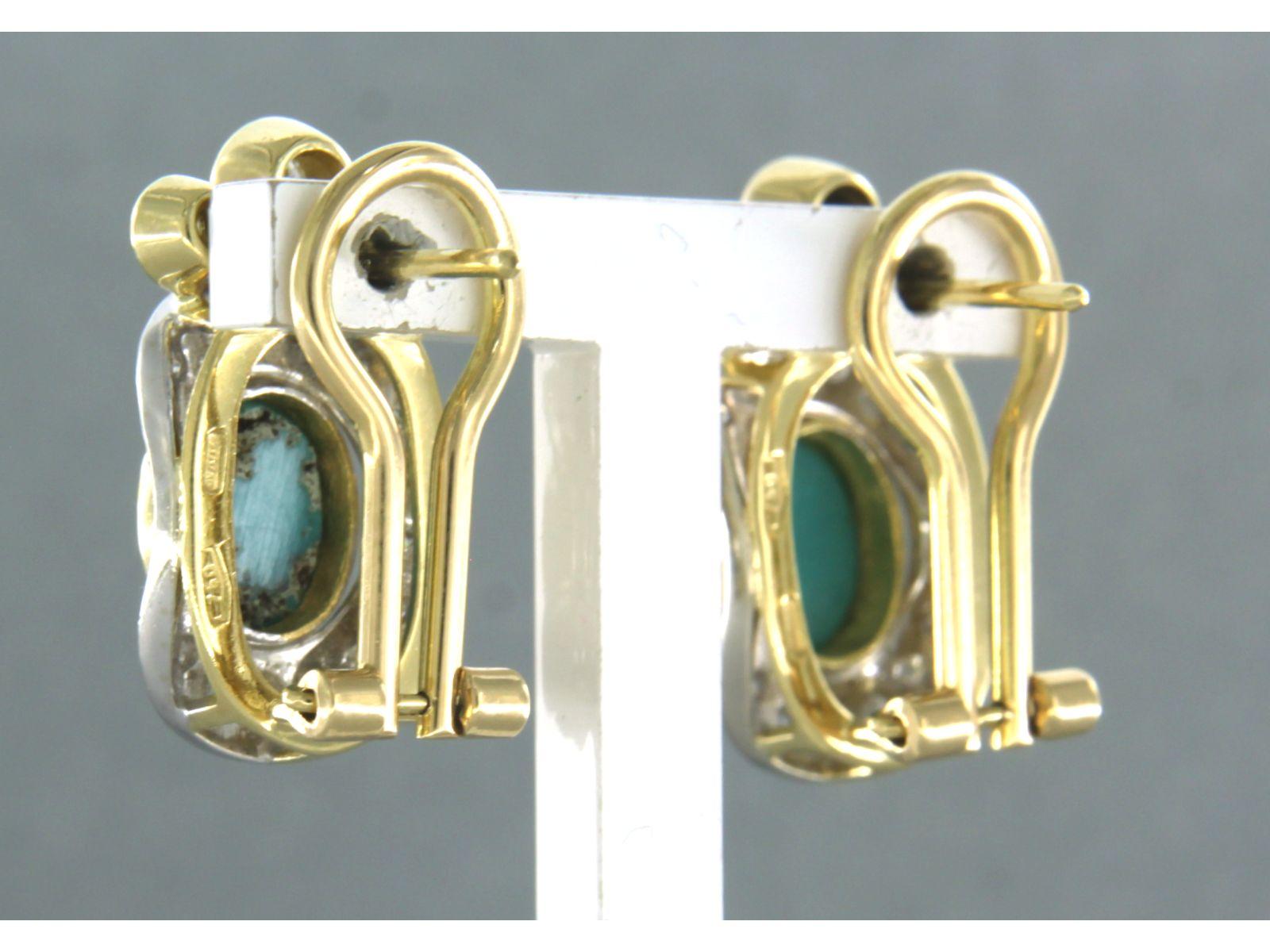 Earring set with turquoise and diamonds 18k bicolour gold In Good Condition For Sale In The Hague, ZH