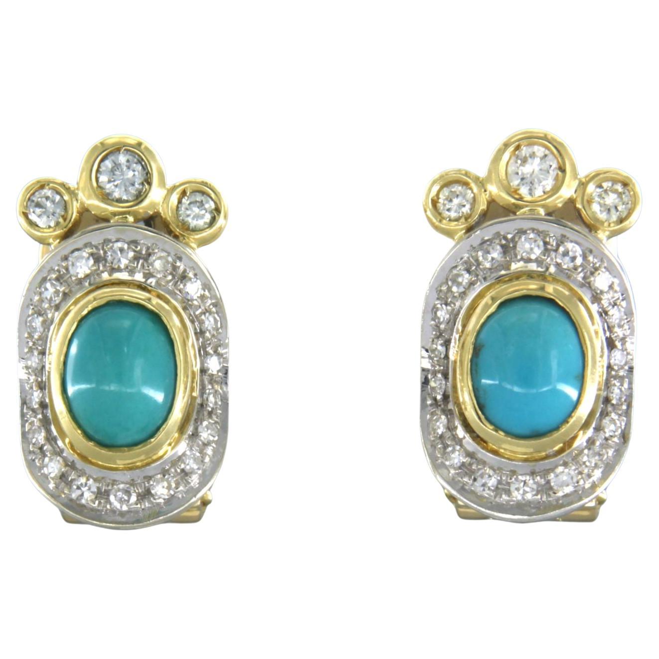 Boucles d'oreilles en or bicolore 18 carats serties de turquoises et de diamants
