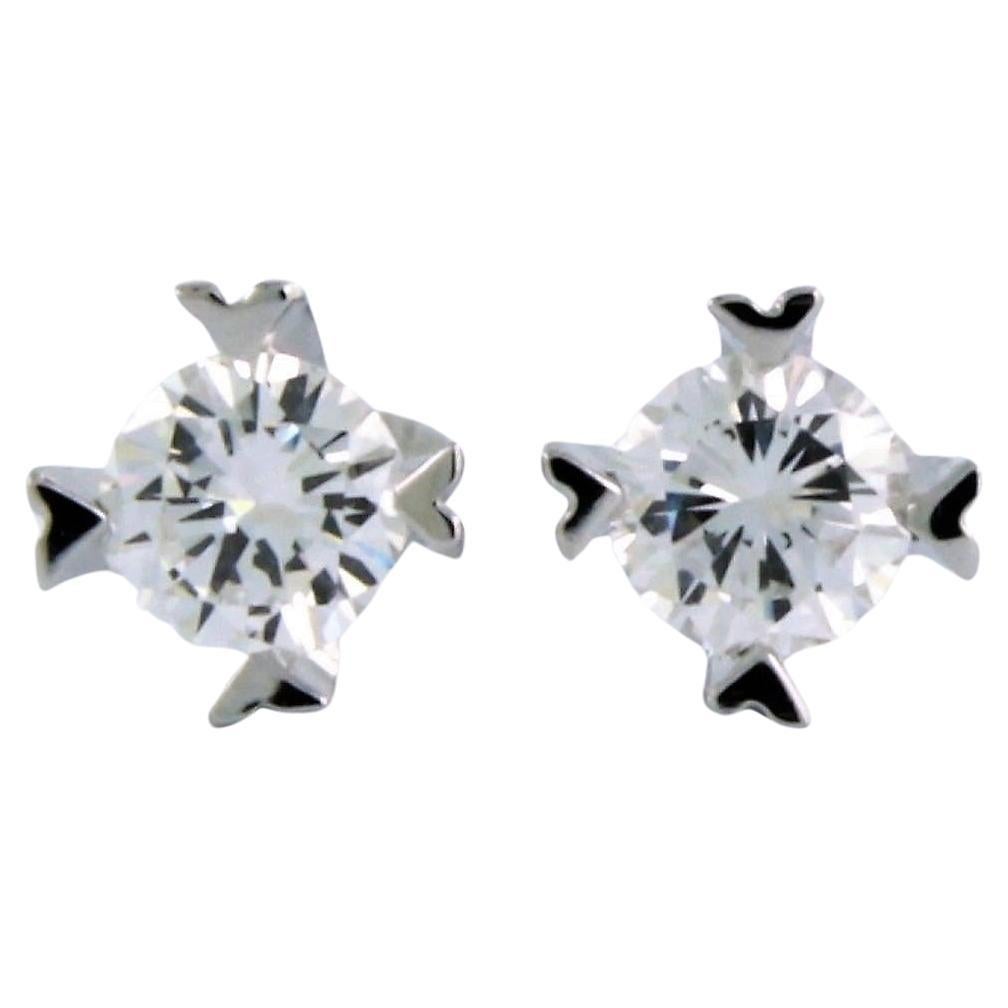 Earring studs set with diamonds 14k white gold
