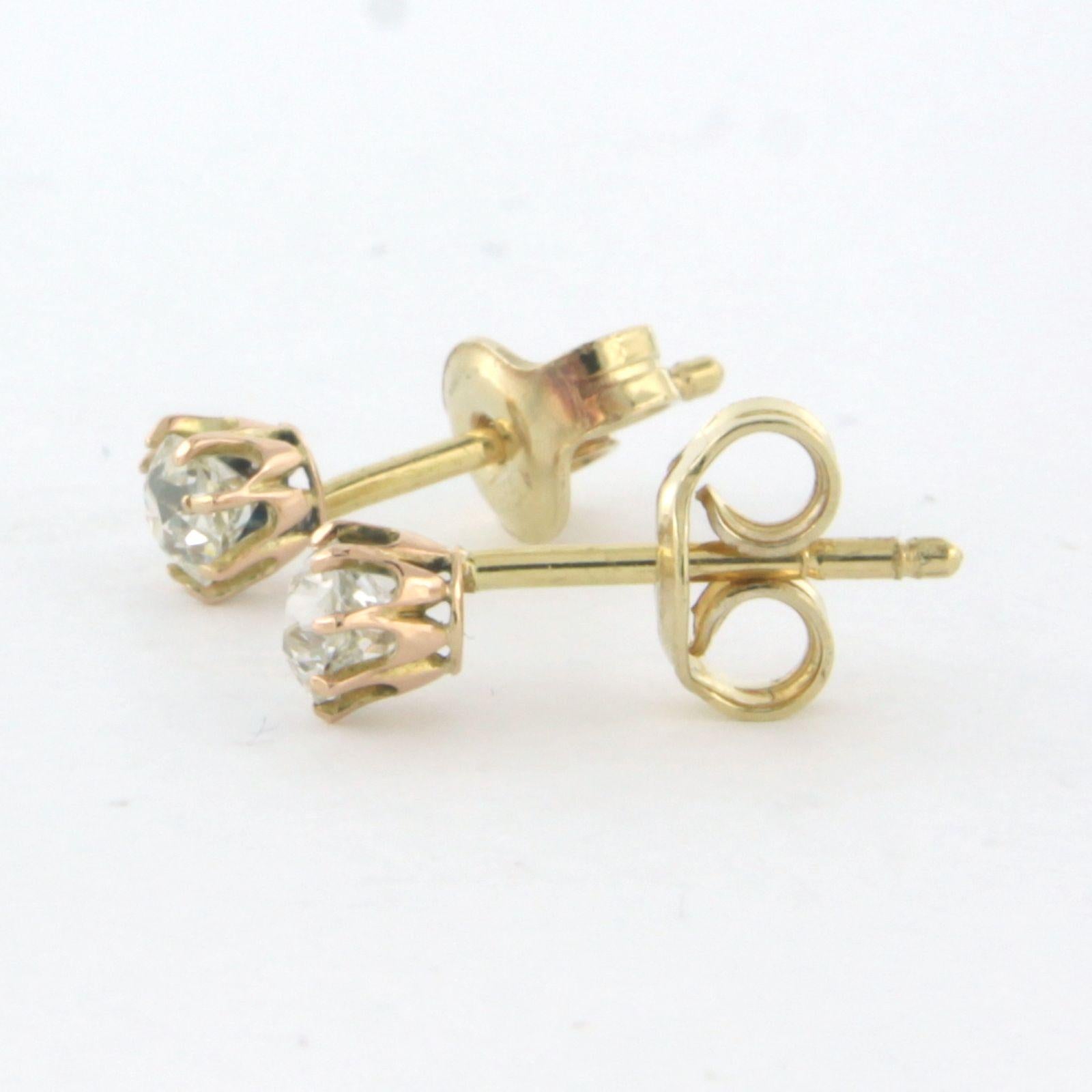 18k yellow gold solitaire ear studs with old mine cut diamond up to. 0.36ct – G/H – SI

Detailed description:

the size of the ear stud is 4.1 mm wide

Total weight 1.0 grams

set with

- 2 x 3.4 mm old mine cut diamond, approximately 0.36 carats in