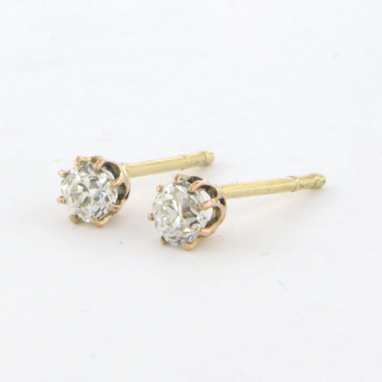 Art Nouveau Earring studs set with diamonds 18k yellow gold For Sale