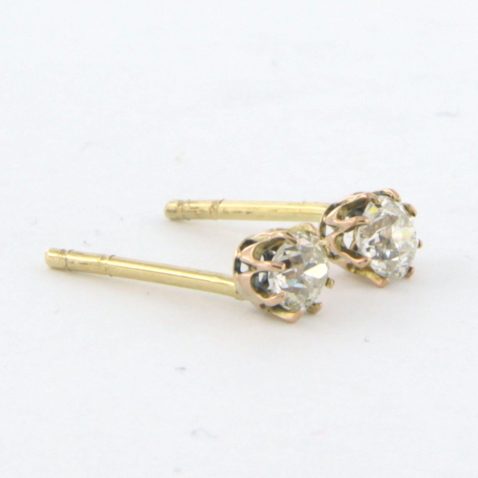 Old Mine Cut Earring studs set with diamonds 18k yellow gold For Sale