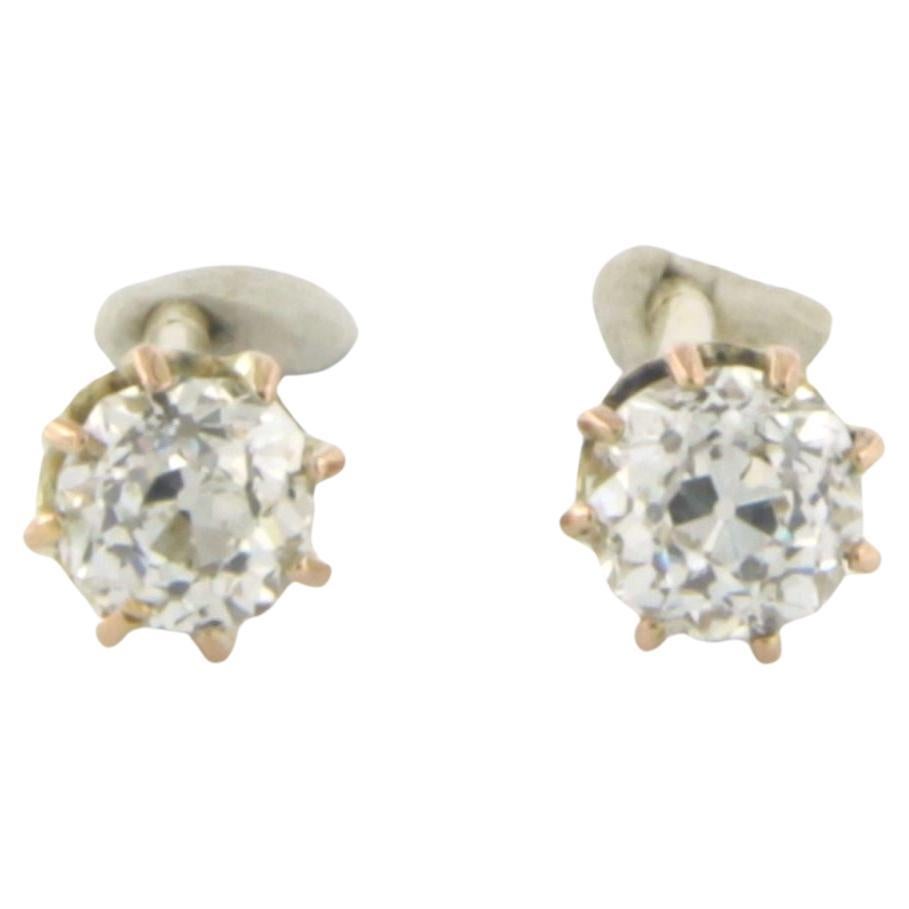 Earring studs set with diamonds 18k yellow gold For Sale