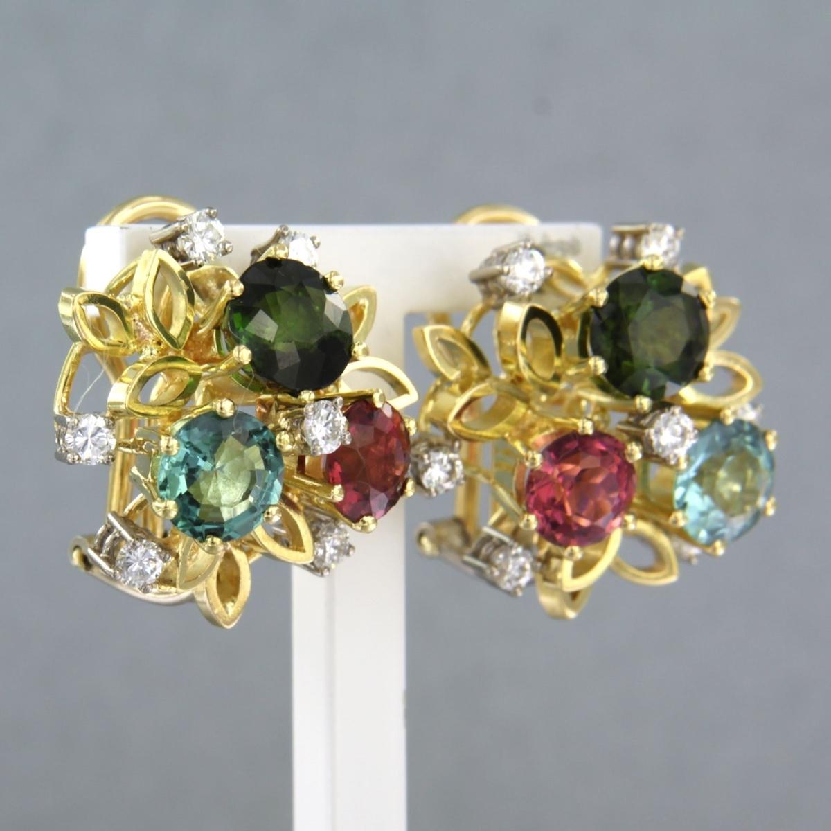 Modern Earring topaz, tourmaline and diamonds up to 0.80ct 14k yellow gold For Sale