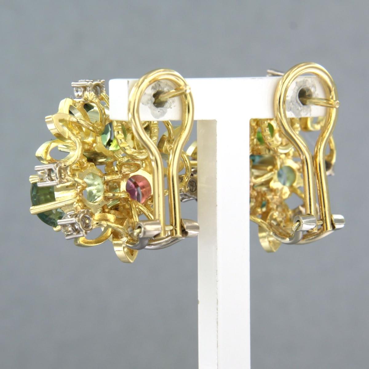 Women's Earring topaz, tourmaline and diamonds up to 0.80ct 14k yellow gold For Sale