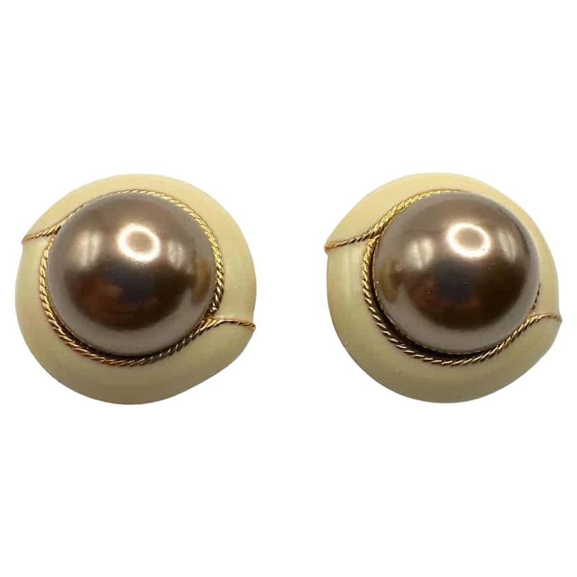 Vintage Ciner Black Pearl & White Enamel Clip-On Earrings – Signed Jewelry