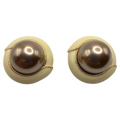 Vintage Ciner Black Pearl & White Enamel Clip-On Earrings – Signed Jewelry
