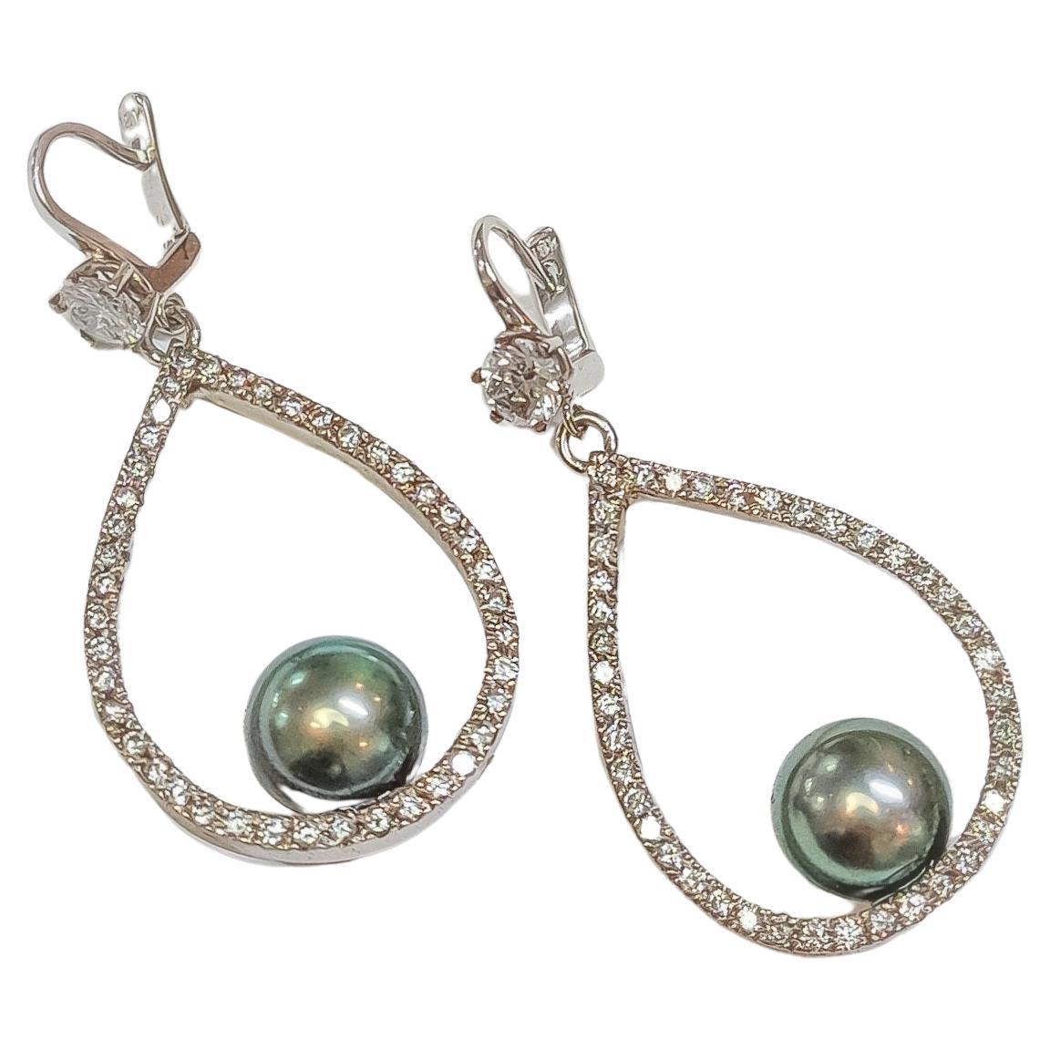 Earring white gold Tahiti pearl For Sale