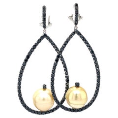Earring White Gold with Black Diamonds and Pearl