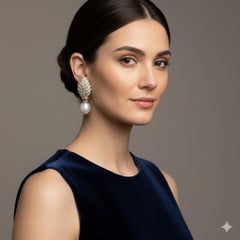 Diamond and Australian Pearl Leaf Earrings in 18K White and Yellow Gold