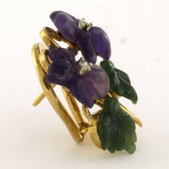 Earring with agate, amethyst and rose cut diamonds 18k gold 5.9 gram