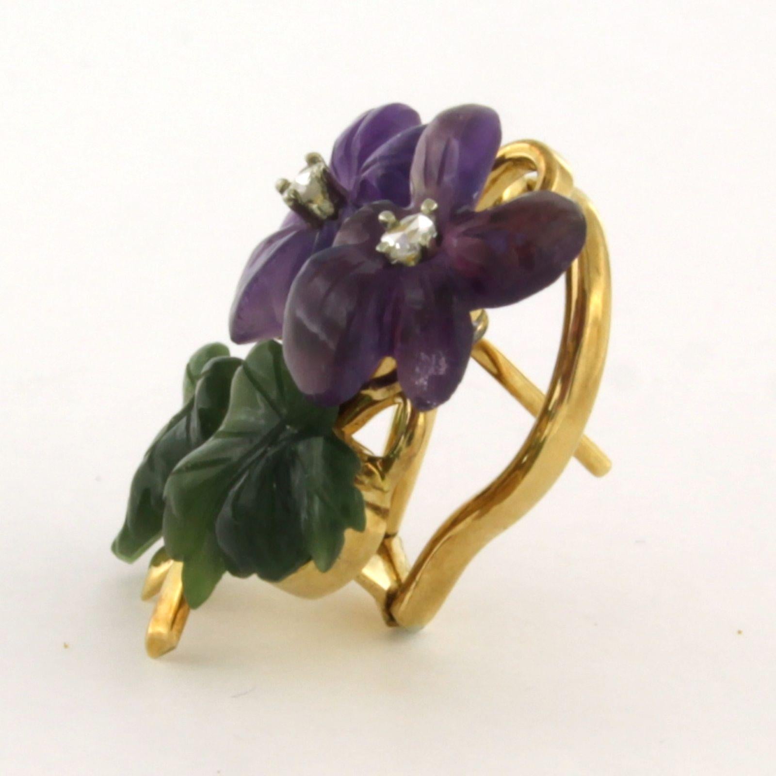 Rose Cut Earring with agate, amethyst and rose cut diamonds 18k gold 5.9 gram For Sale