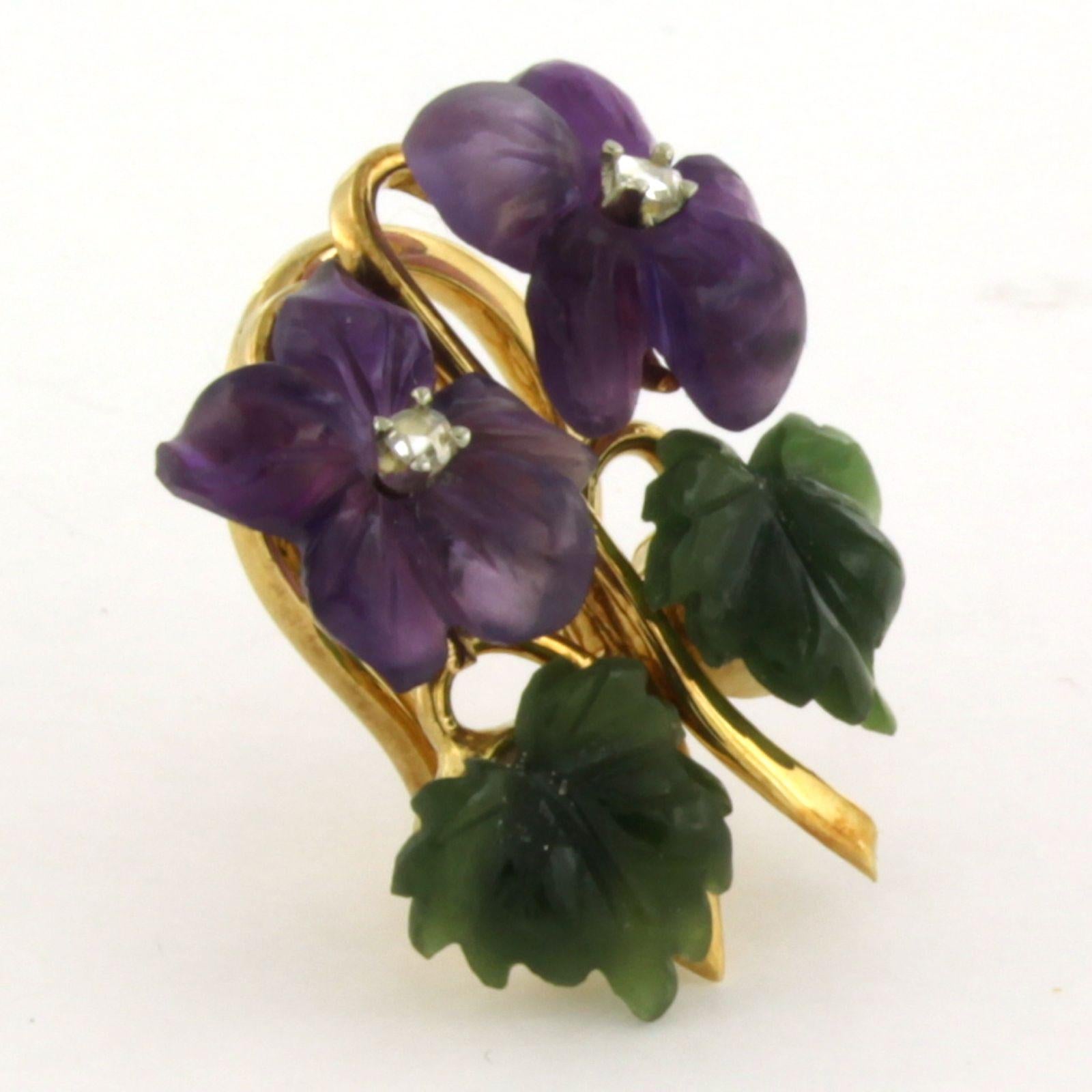 Rose Cut Earring with agate, amethyst and rose cut diamonds 18k gold 5.9 gram For Sale