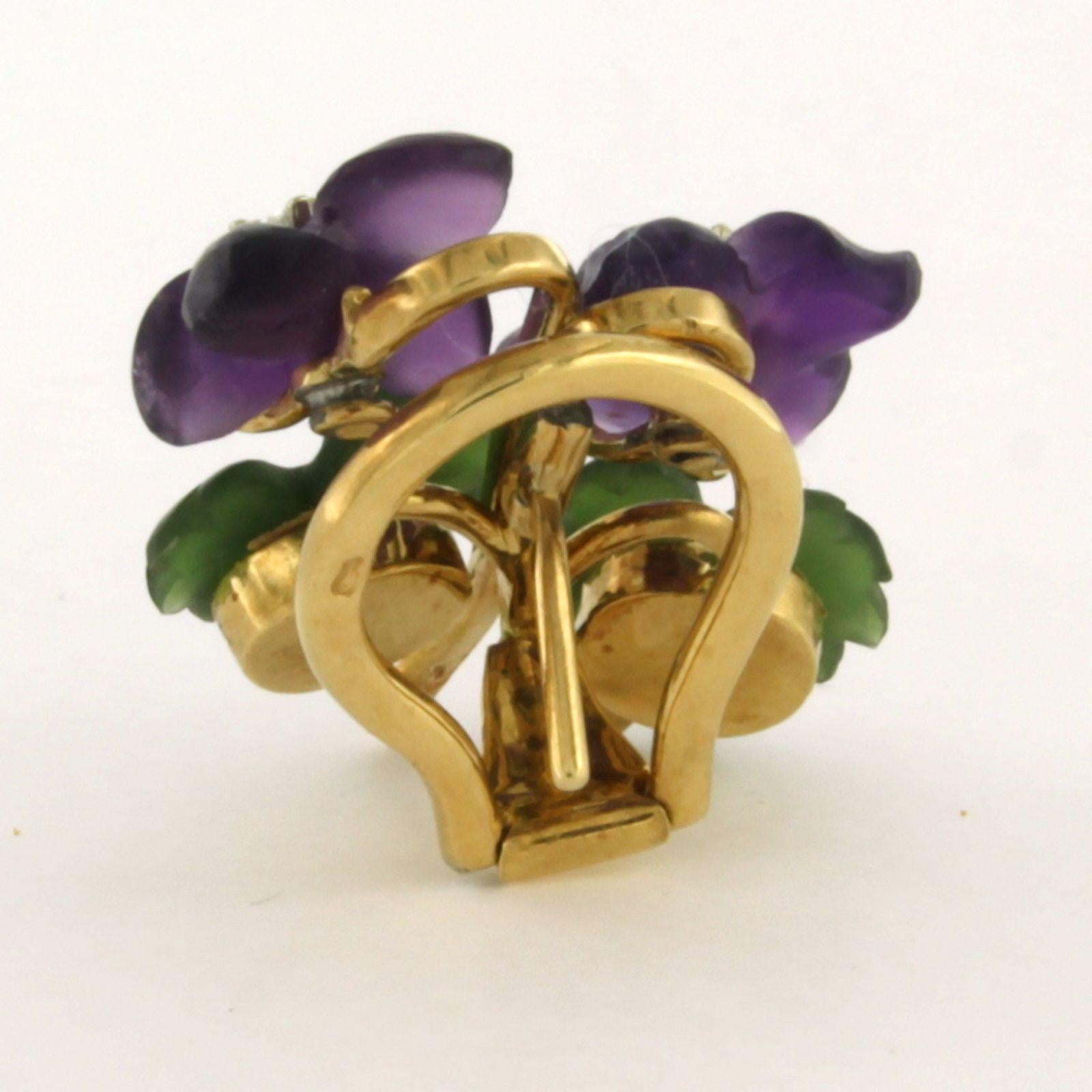 Earring with agate, amethyst and rose cut diamonds 18k gold 5.9 gram In Excellent Condition For Sale In The Hague, ZH