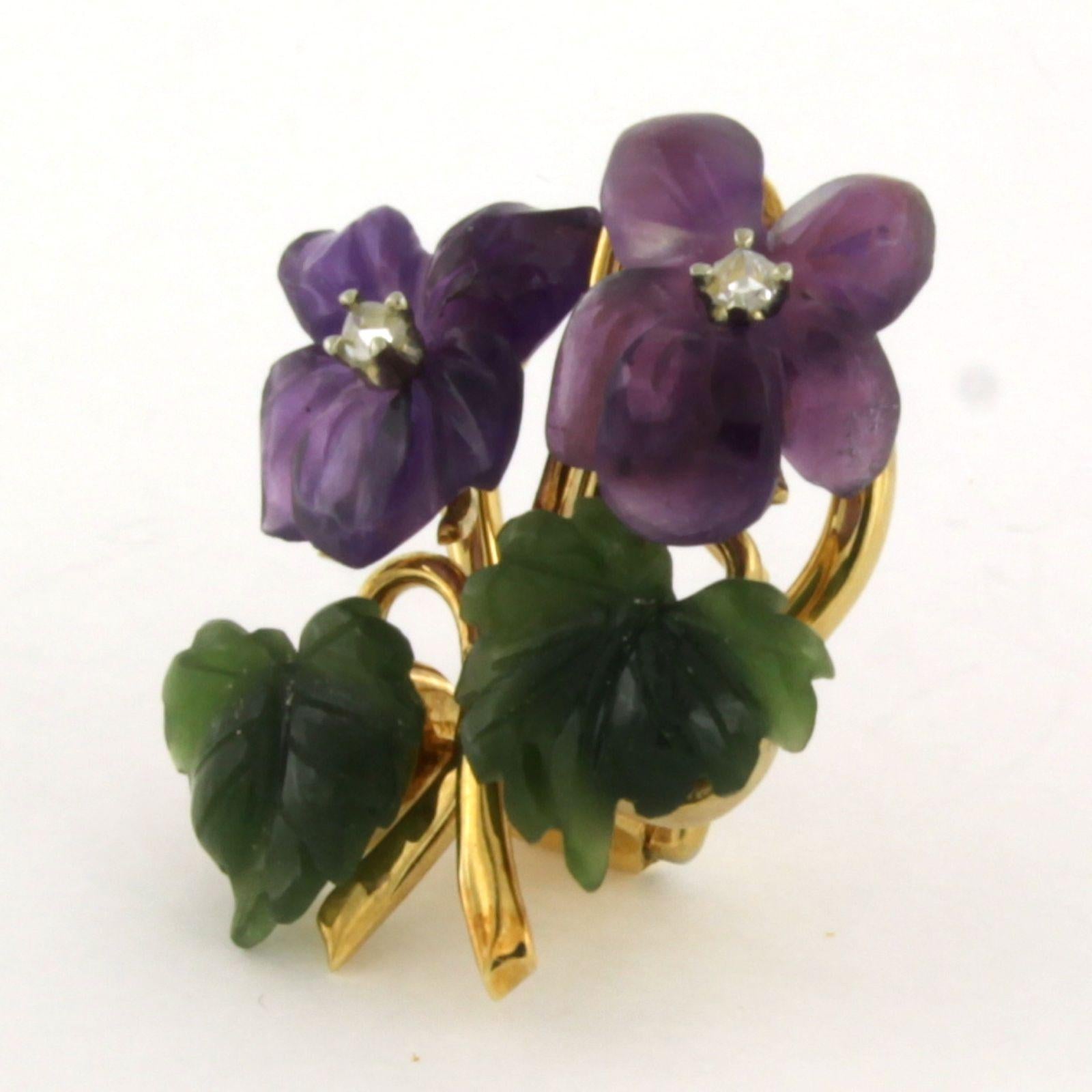 Earring with agate, amethyst and rose cut diamonds 18k gold 5.9 gram For Sale 1