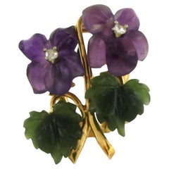 Ohrring mit Achat, Amethyst und Diamanten im Rosenschliff aus 18 Karat Gold 5,9 Gramm